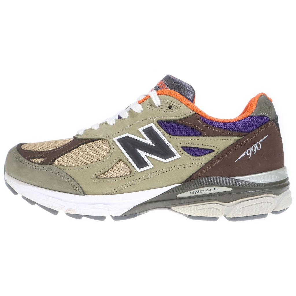 New Balance(ニューバランス) 990V3 スウェード/メッシュ ローカットスニーカー カーキ/オレンジ/パープル US10.5/28.5cm M990BT3