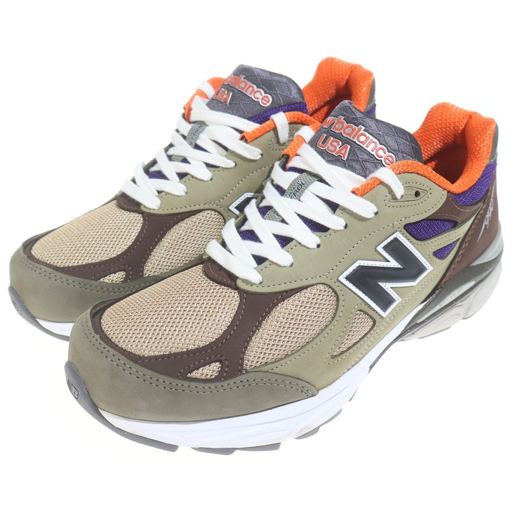 New Balance(ニューバランス) 990V3 スウェード/メッシュ ローカットスニーカー カーキ/オレンジ/パープル US10.5/28.5cm M990BT3