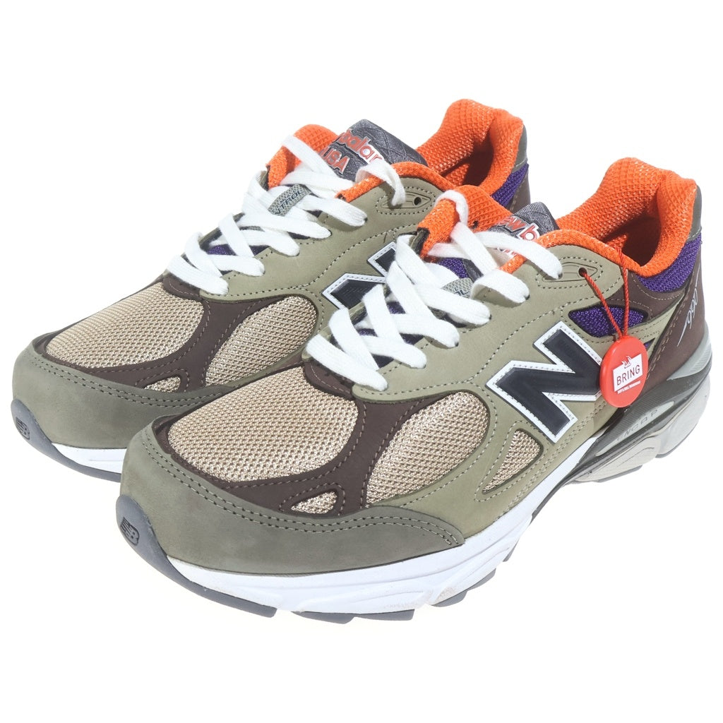 New Balance(ニューバランス) 990V3 スウェード/メッシュ ローカットスニーカー カーキ/オレンジ/パープル US10.5/28.5cm M990BT3