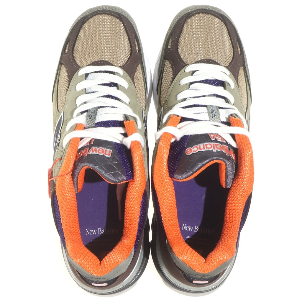 New Balance(ニューバランス) 990V3 スウェード/メッシュ ローカットスニーカー カーキ/オレンジ/パープル US10.5/28.5cm M990BT3