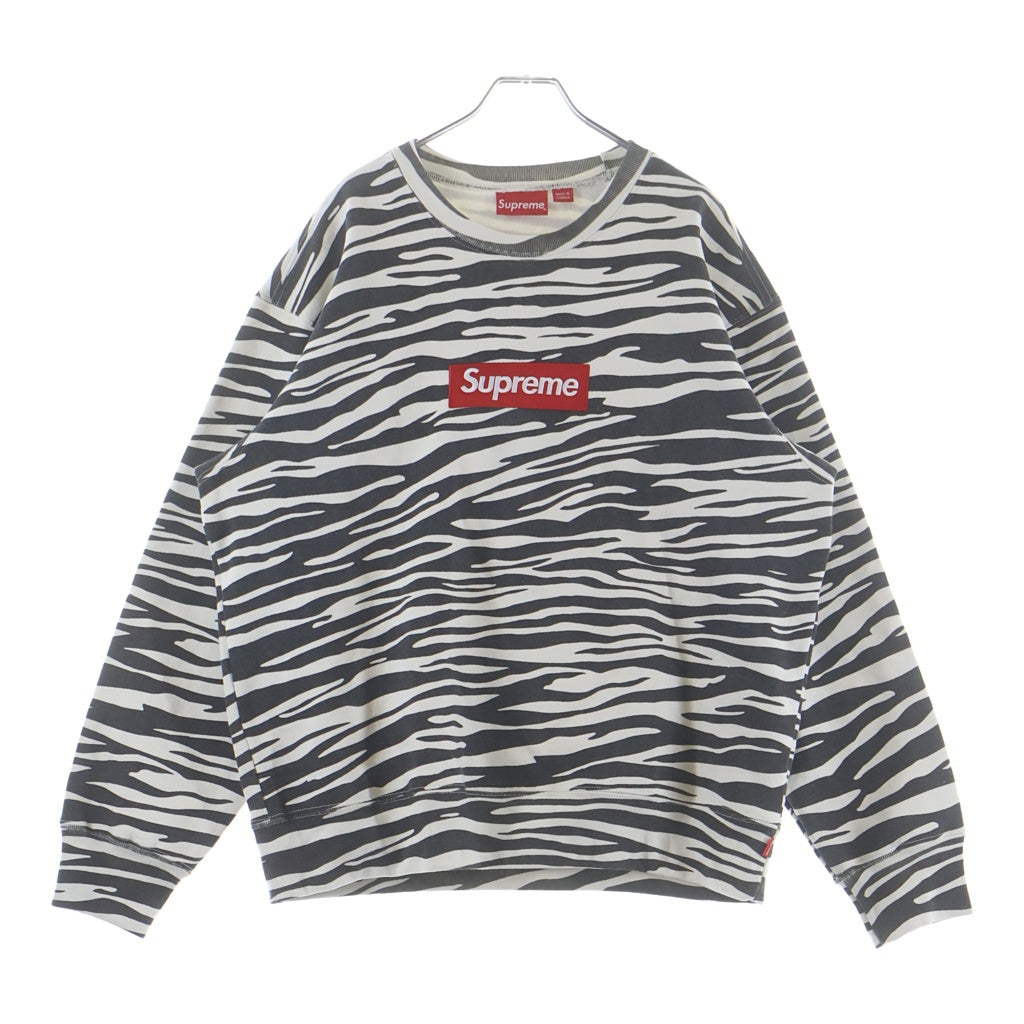SUPREME(シュプリーム) 22AW Box Logo Crewneck Zebra ボックスロゴ ゼブラ柄 クルーネックスウェットシャツ トレーナー ホワイト/ブラック