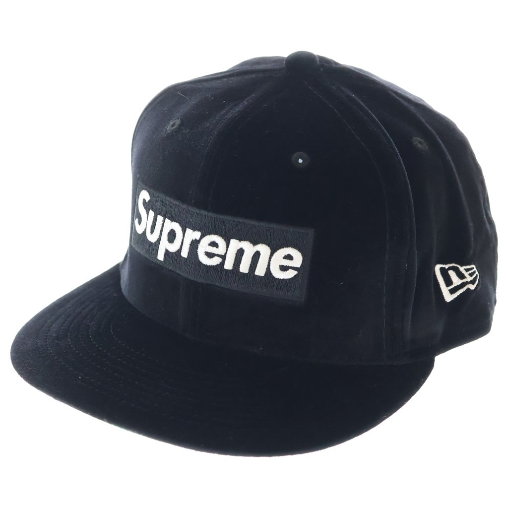 SUPREME(シュプリーム) 22AW ×New Era Velour Box Logo ニューエラ ベロア地 ボックスロゴ ベースボールキャップ 帽子 ブラック