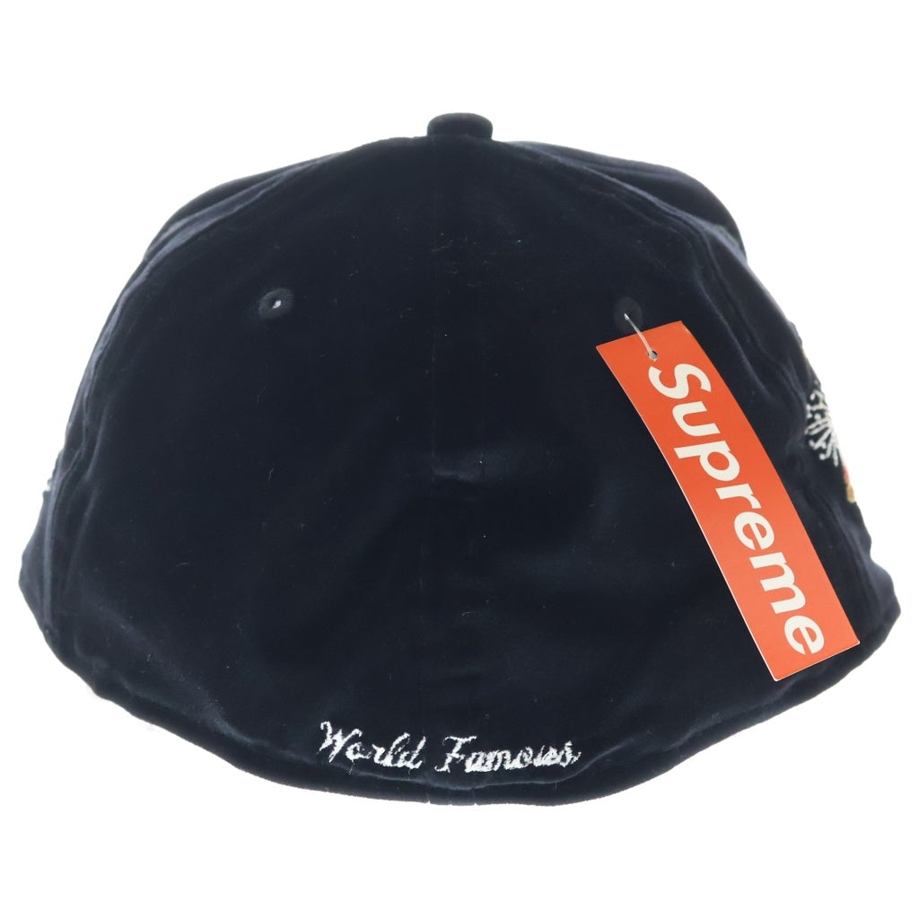 SUPREME(シュプリーム) 22AW ×New Era Velour Box Logo ニューエラ ベロア地 ボックスロゴ ベースボールキャップ 帽子 ブラック