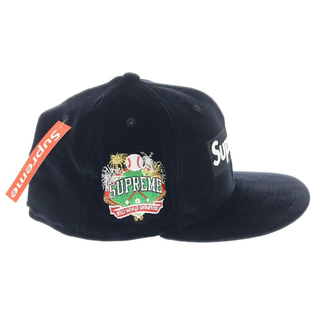 SUPREME(シュプリーム) 22AW ×New Era Velour Box Logo ニューエラ ベロア地 ボックスロゴ ベースボールキャップ 帽子 ブラック