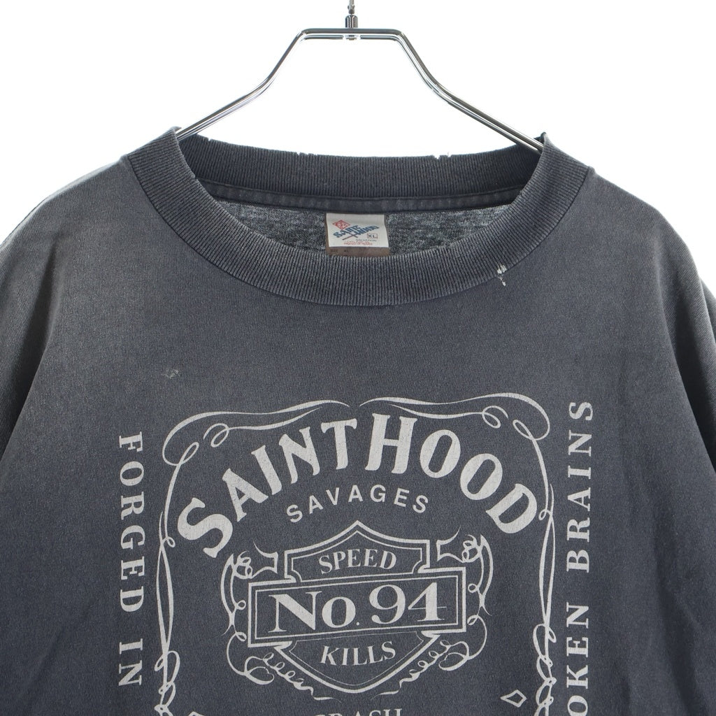 SAINT MICHAEL(セントマイケル) 25SS ×STHD. FEARLESS SS TEE ネイバーフッド加工 プリントロゴ半袖Tシャツ カットソー グレー SM-HR8-0000-C70