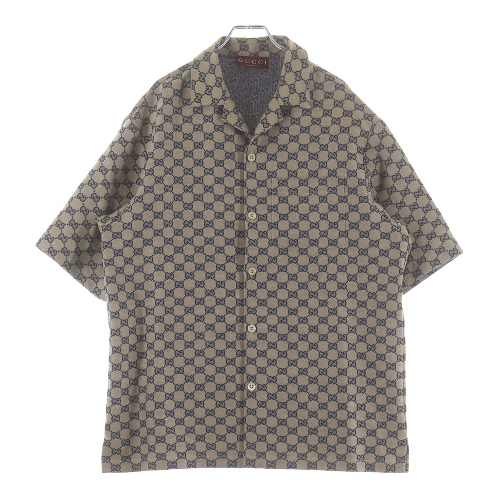 GUCCI(グッチ) GG 総柄デザイン リネンブレンド キャンバス地 半袖シャツ ベージュ 742707 ZAM7G