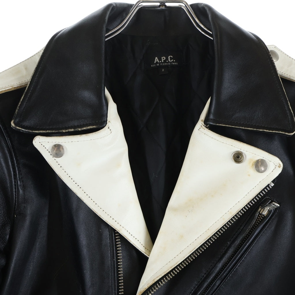 A.P.C(アーペーセー) バイカラー レザー ダブルライダースジャケット ブラック/ホワイト