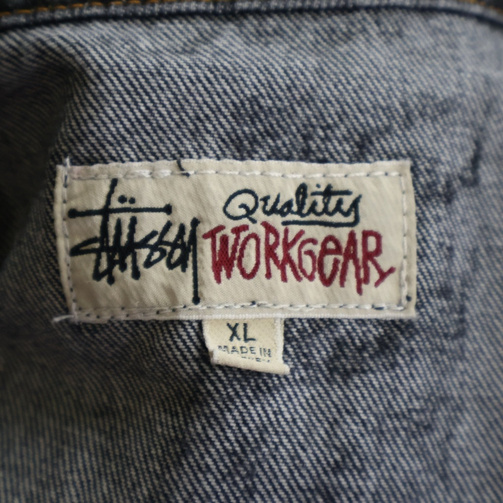 STUSSY(ステューシー) 23SS Worldwide Zip Work Jacket 総柄ロゴ フロントジップアップ デニムジャケット ブラック 115700