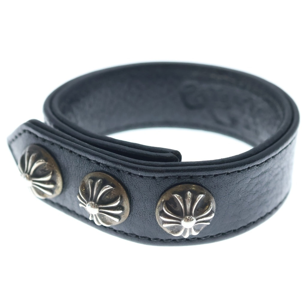 CHROME HEARTS(クロムハーツ) 3BTN 2SNP クロスボール 3ボタン2スナップ レザーブレスレット ブラック/シルバー BCA123