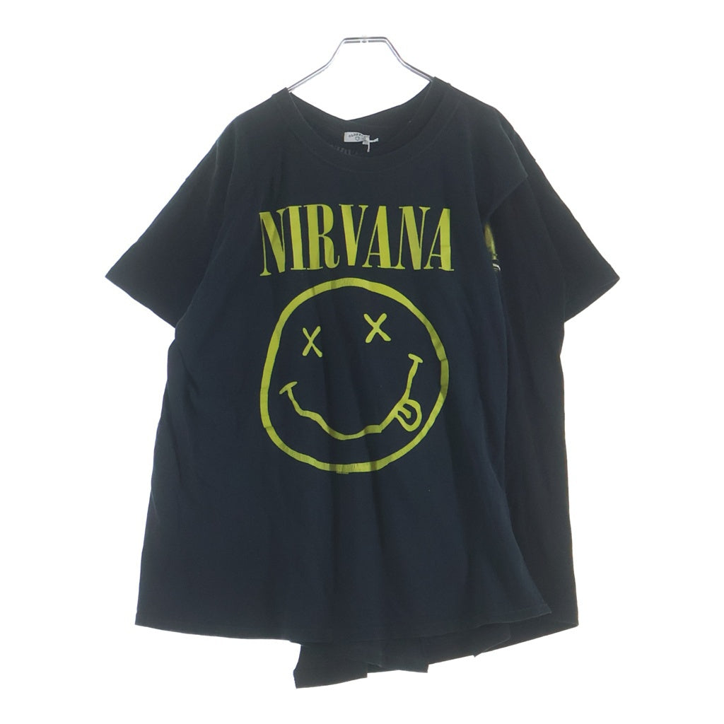 OLD PARK(オールドパーク) CROSS TEE ニルヴァーナ/ガンズアンドローゼス ドッキング 半袖Tシャツ カットソー ブラック