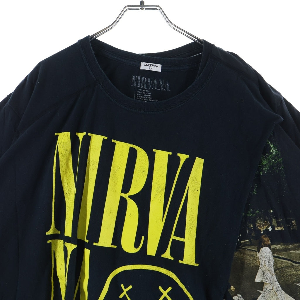 OLD PARK(オールドパーク) CROSS TEE ニルヴァーナ/ビートルズ ドッキング 半袖Tシャツ カットソー ブラック