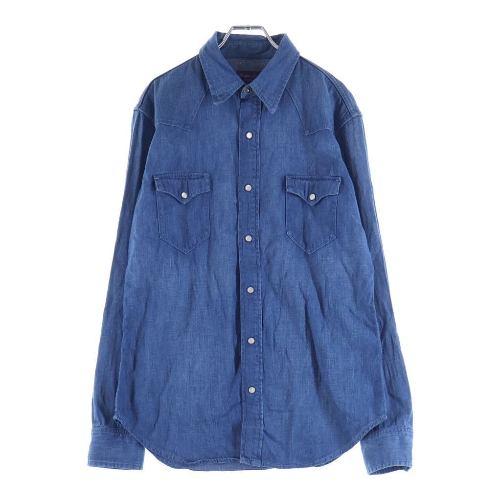 RALPH LAUREN PURPLE LABEL(ラルフローレン パープルレーベル) コットンリネン デニムウエスタン 長袖シャツ インディゴ