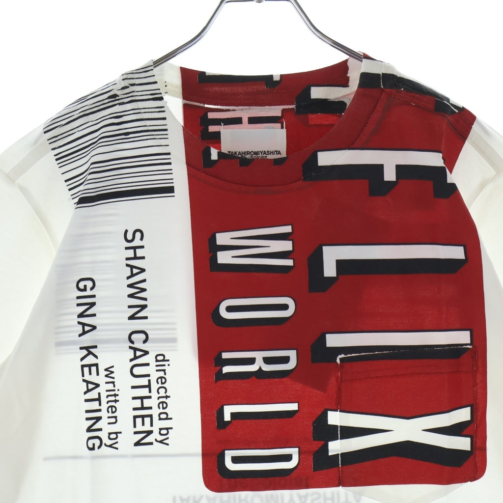 TAKAHIROMIYASHITA The SoloIst.(タカヒロミヤシタザソロイスト) ×NETFLIX ネットフリックス 世界征服の野望 プリントロゴ 半袖Tシャツ カットソー ホワイト/レッド snc.0001