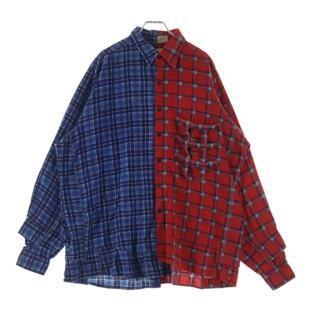 TAKAHIROMIYASHITA The SoloIst.(タカヒロミヤシタザソロイスト) 22SS Two Tone Shirt ツートーン切替 フランネル長袖シャツ レッド/ブルー sw.0208