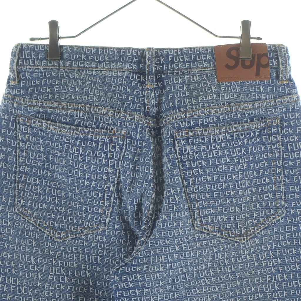 SUPREME(シュプリーム) 25SS Fuck Stitch Loose Fit Jean ファックステッチロゴ 総柄ルーズフィットジーンズ デニムパンツ ライトインディゴ