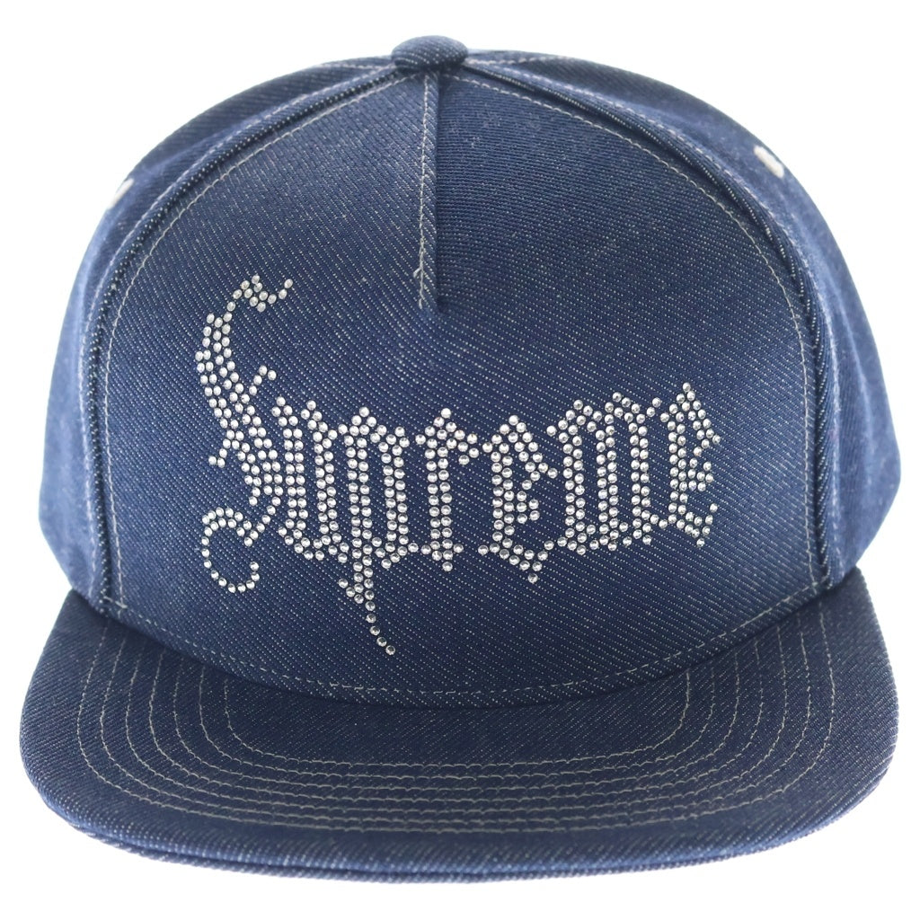 SUPREME(シュプリーム) 24AW Rhinestone 5-Panel ラインストーンロゴ 5パネル デニムキャップ 帽子 インディゴ