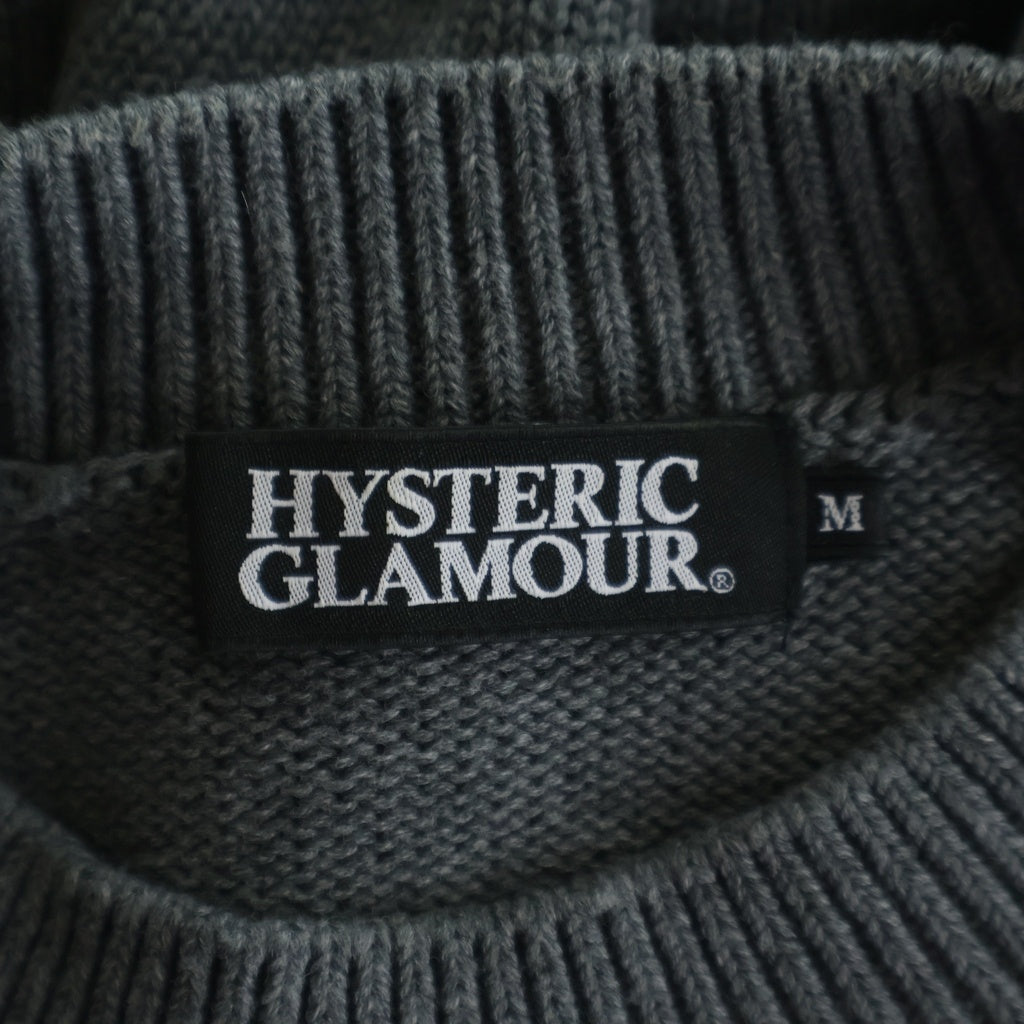 HYSTERIC GLAMOUR(ヒステリックグラマー) 20AW LOOKING AT YOU リブ編み クルーネックニット セーター グレー/ブラック 02203NS05
