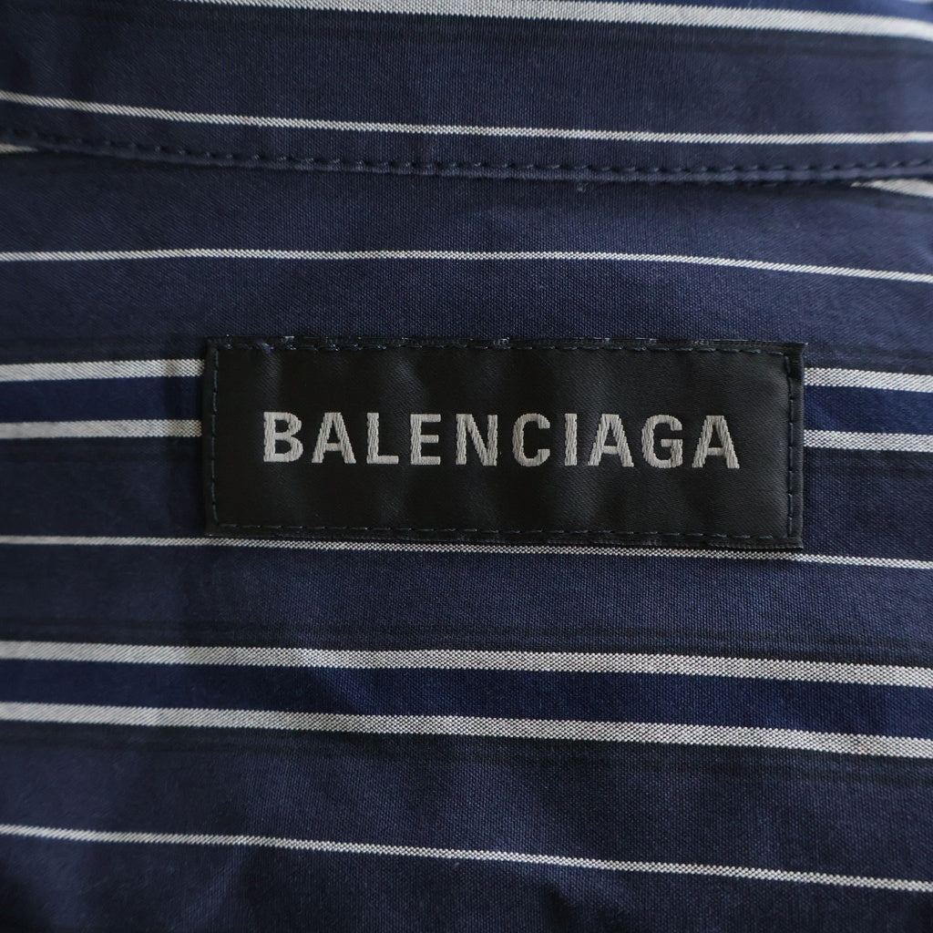 BALENCIAGA(バレンシアガ) BB刺繍ロゴ ストライプ柄 長袖ロングシャツ ドレス レディース ネイビー 831219 TSM14