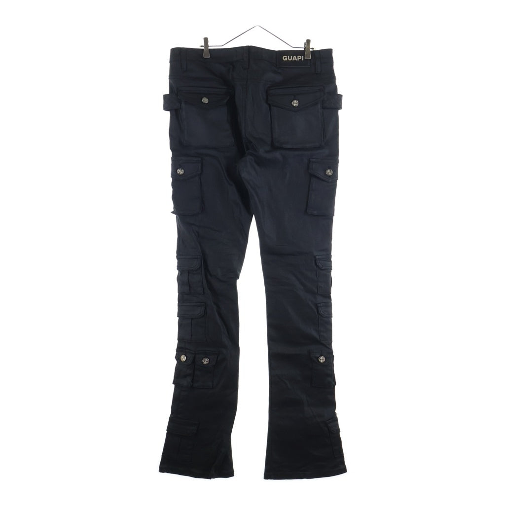 GUAPI(グアピ) OBSIDIAN BLACK TACTICAL STACKED WAX JEANS スリム カーゴジーンズ ワックスデニムパンツ ブラック