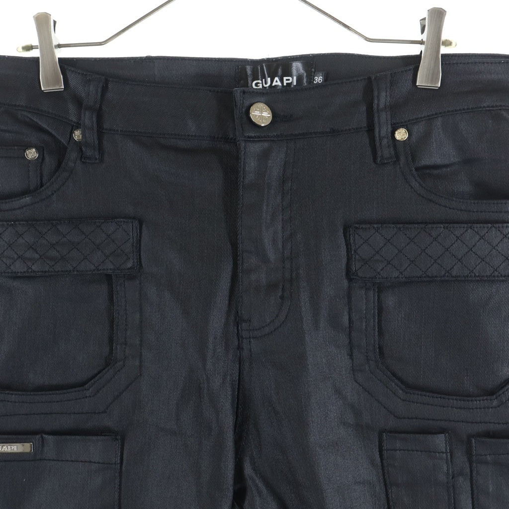 GUAPI(グアピ) OBSIDIAN BLACK TACTICAL STACKED WAX JEANS スリム カーゴジーンズ ワックスデニムパンツ ブラック