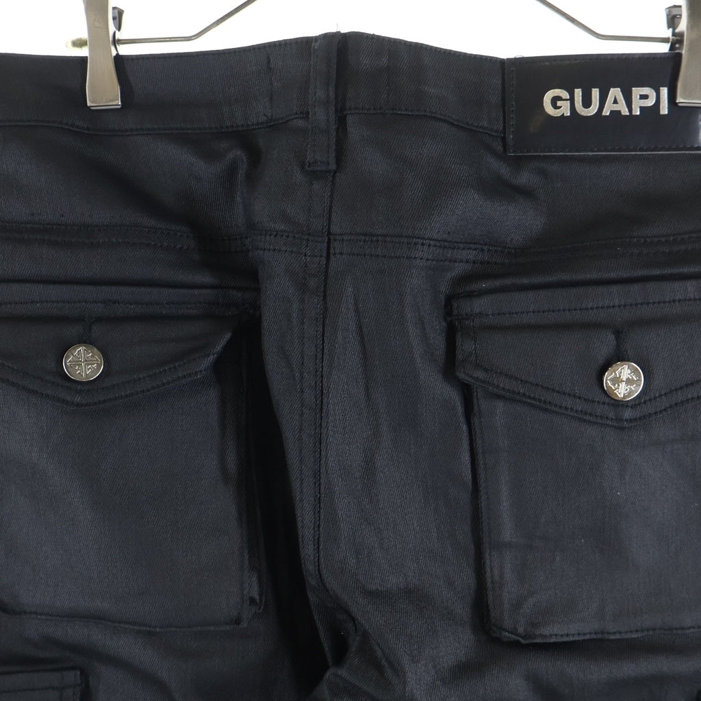GUAPI(グアピ) OBSIDIAN BLACK TACTICAL STACKED WAX JEANS スリム カーゴジーンズ ワックスデニムパンツ ブラック
