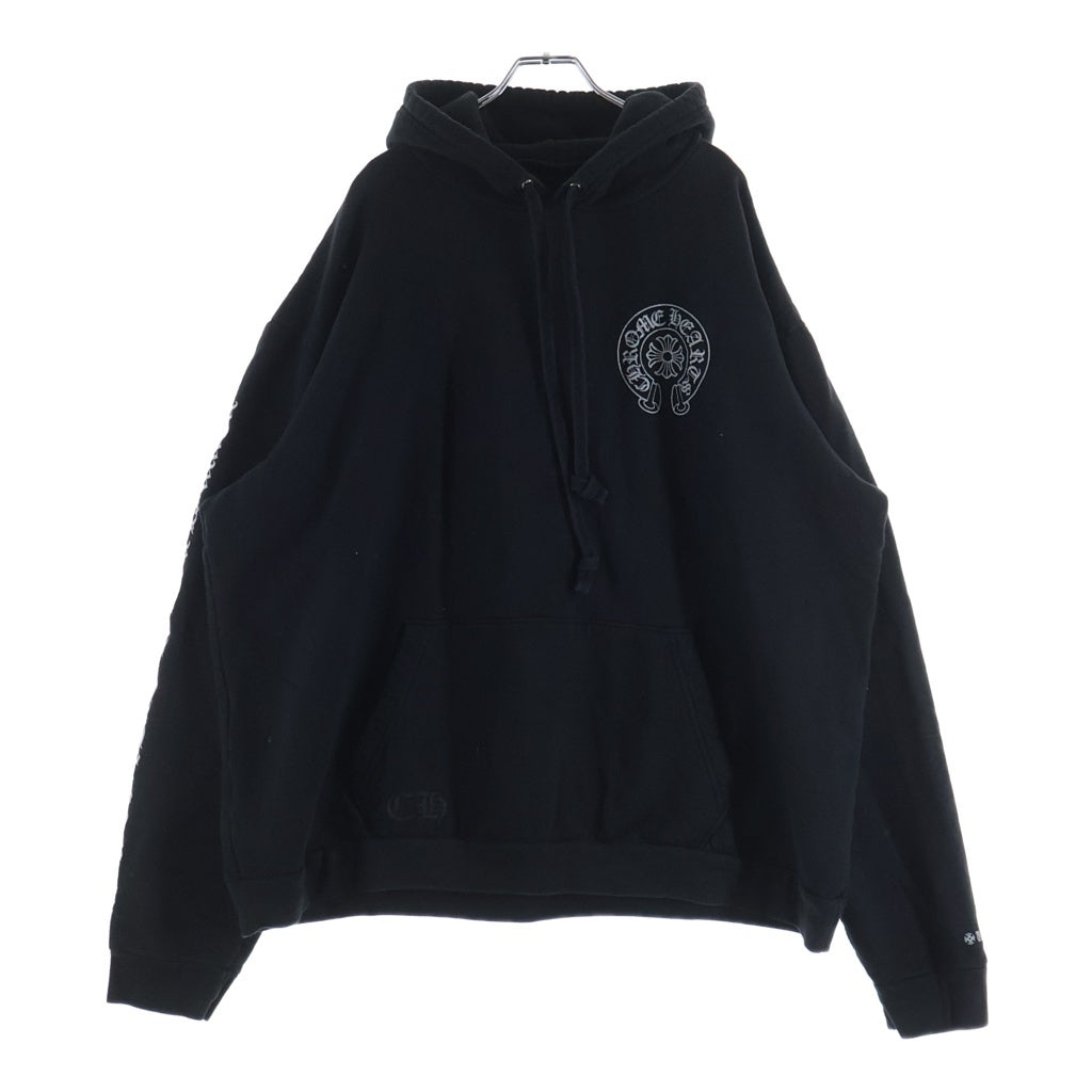 CHROME HEARTS(クロムハーツ) WWW.CHROMEHEARTS.COM SILVER GLITTER HOODIE オンライン限定 グリッター ホースシュープリント プスウェットプルオーバーパーカー ブラック/シルバー