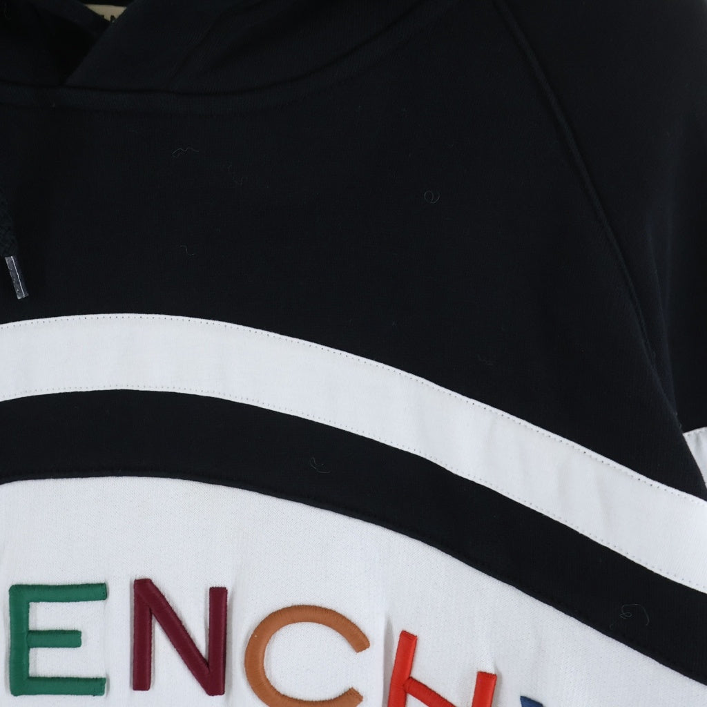 GIVENCHY(ジバンシィ) 20SS マルチカラー刺繍ロゴ スウェットプルオーバーパーカー ブラック/ホワイト BWJ0073Z1X