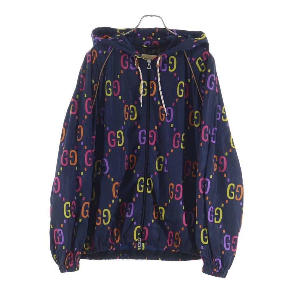 GUCCI(グッチ) GG総柄ロゴ ナイロン フーデッドジャケット ネイビー/マルチカラー697621 Z8A2D