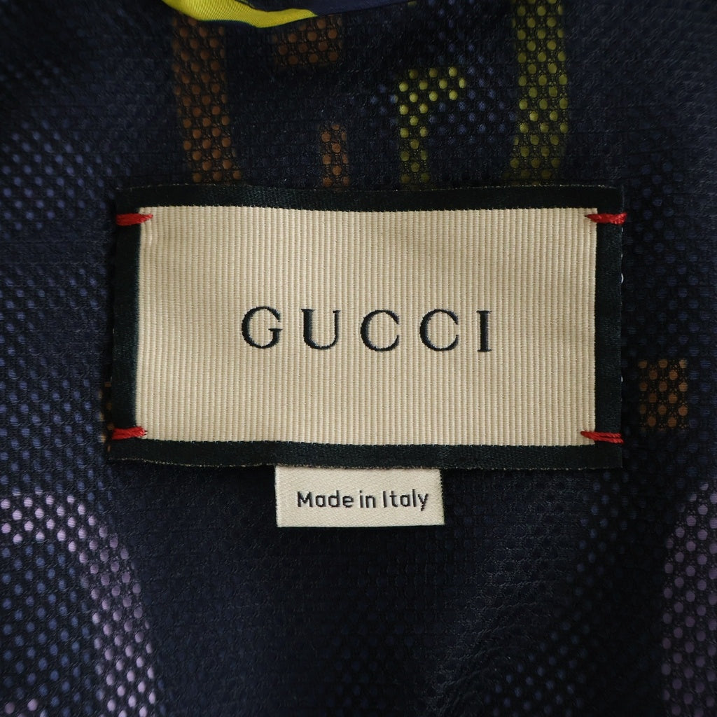 GUCCI(グッチ) GG総柄ロゴ ナイロン フーデッドジャケット ネイビー/マルチカラー697621 Z8A2D