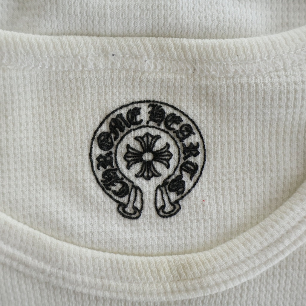 CHROME HEARTS(クロムハーツ) OLD THERMAL L/S TEE ホースシュー/アメリカンフラグプリントロゴ サーマル長袖Tシャツ カットソー ホワイト