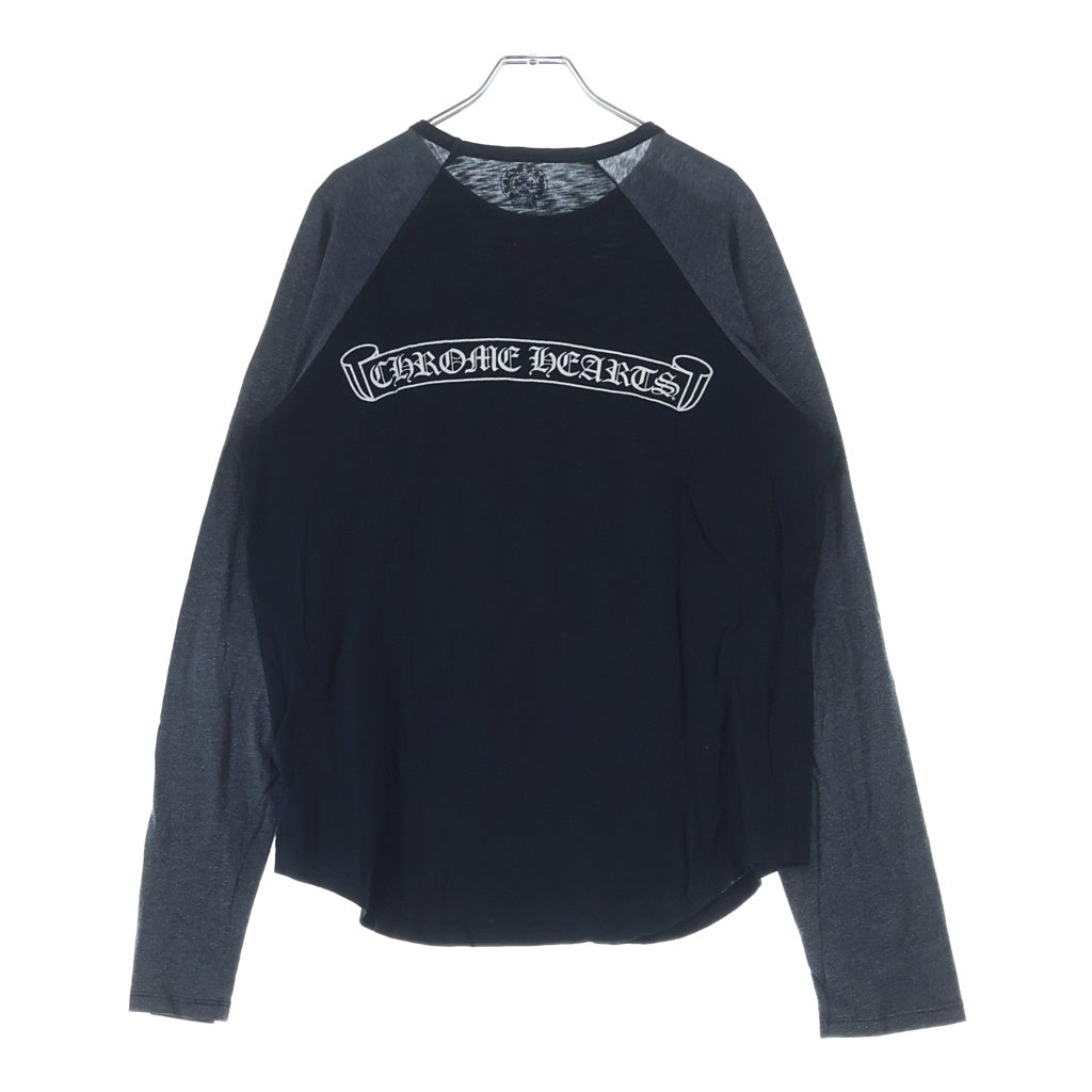 CHROME HEARTS(クロムハーツ) OLD RAGLAN L/S Tee ホースシュー/スクロールラベル プリントロゴ ラグラン長袖Tシャツ カットソー ブラック/グレー