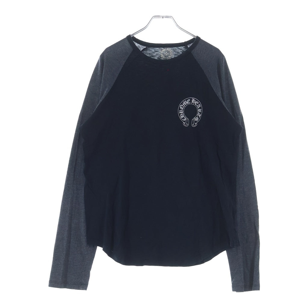 CHROME HEARTS(クロムハーツ) OLD RAGLAN L/S Tee ホースシュー/スクロールラベル プリントロゴ ラグラン長袖Tシャツ カットソー ブラック/グレー