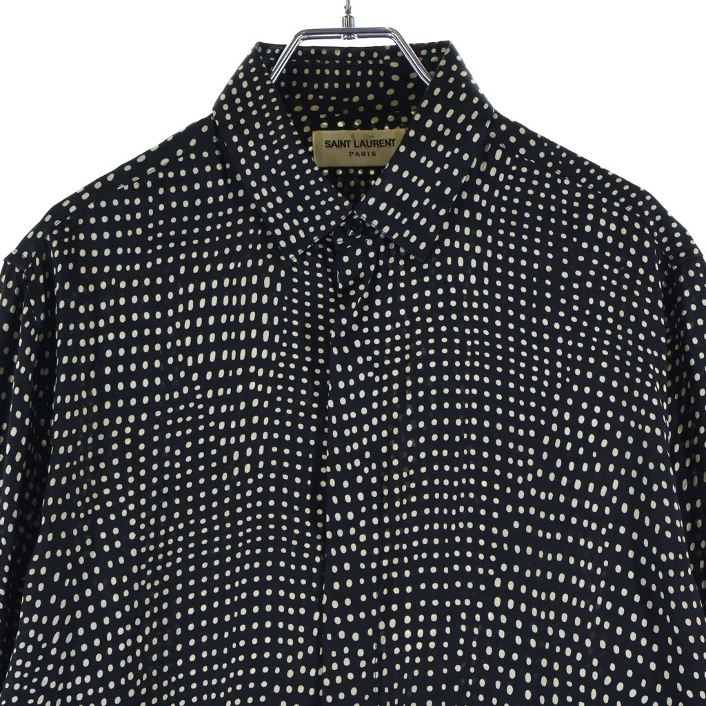 SAINT LAURENT PARIS(サンローランパリ) ポルカドット総柄 シルク長袖シャツ ブラック 646850 Y2C28
