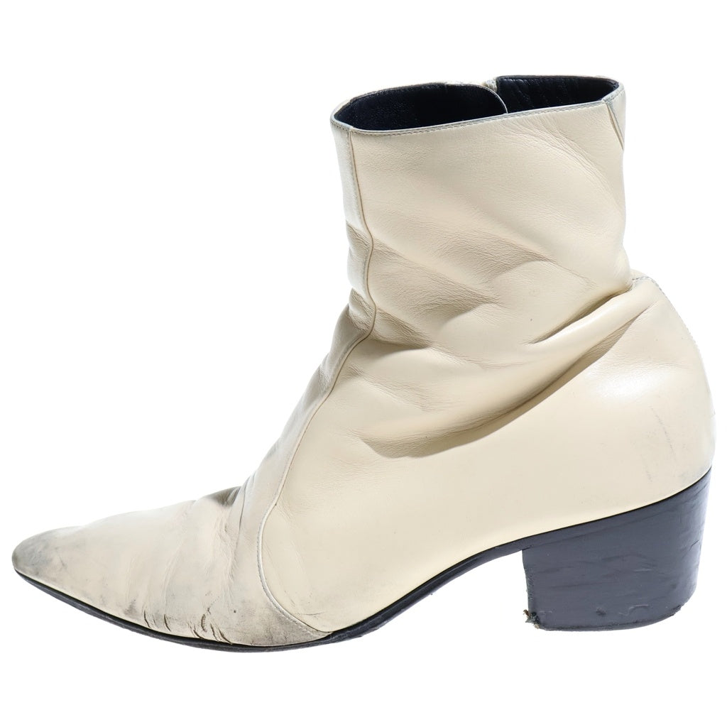 SAINT LAURENT PARIS(サンローランパリ) サイドジップ レザー ヒールブーツ ホワイト 667620