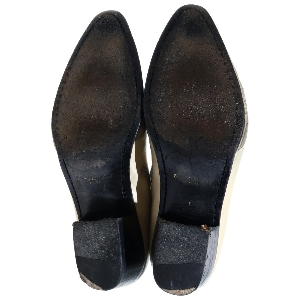 SAINT LAURENT PARIS(サンローランパリ) サイドジップ レザー ヒールブーツ ホワイト 667620