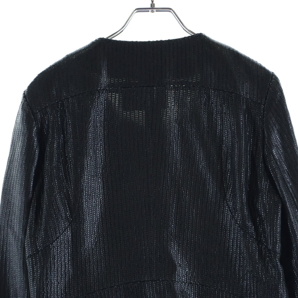 EMPORIO ARMANI(エンポリオアルマーニ) シープレザー 型押し ノーカラーライダースジャケット ブラック レディース TGP014