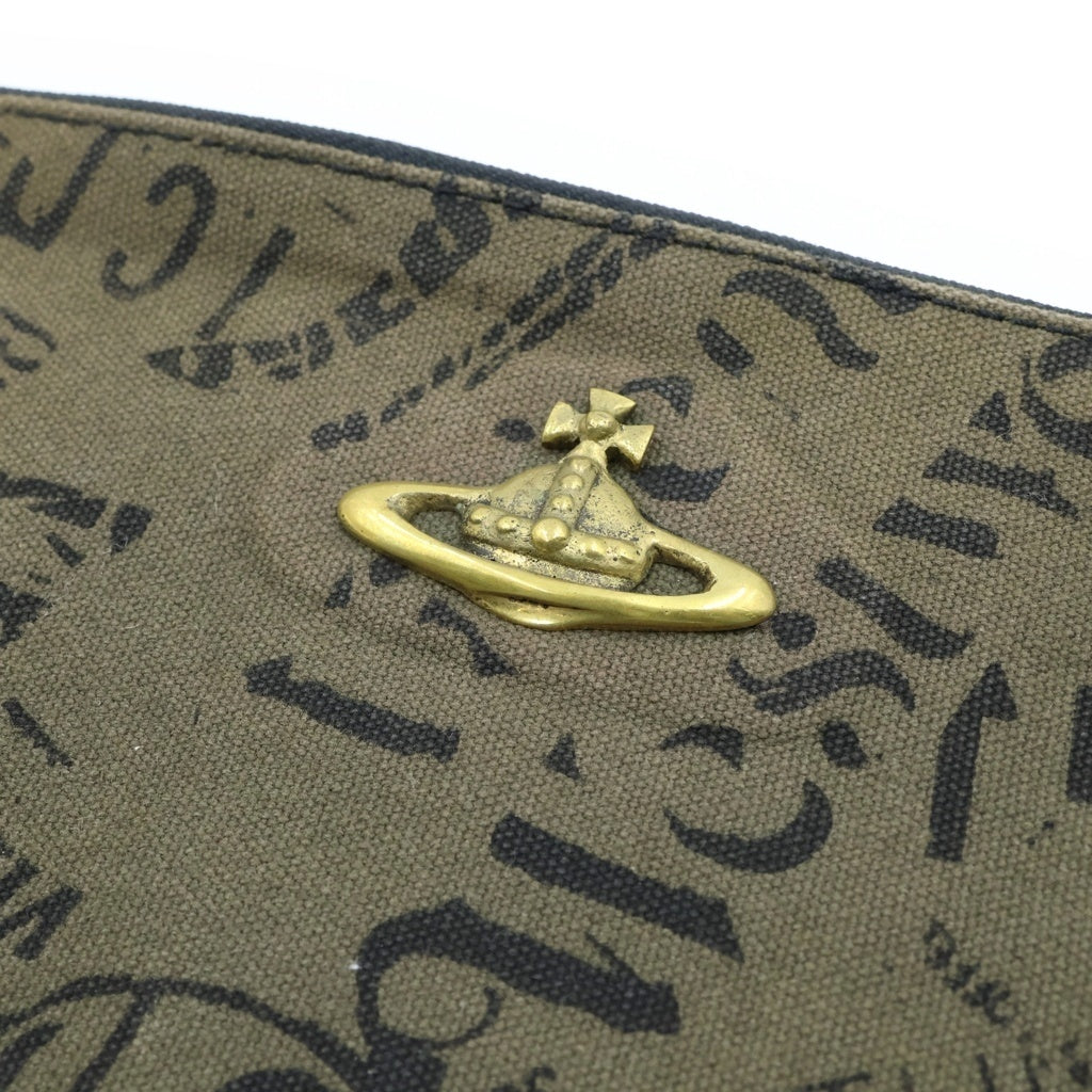 Vivienne Westwood(ヴィヴィアンウエストウッド) ロゴプレート 総柄ロゴ クラッチバック ハンドバック カーキ/ブラック