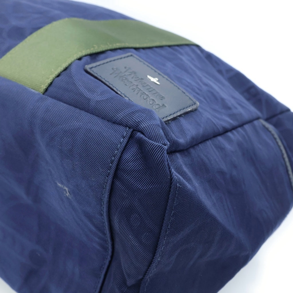 Vivienne Westwood(ヴィヴィアンウエストウッド) 総柄ロゴ ナイロンキャンバス トートバッグ ハンドバッグ ネイビー/カーキ