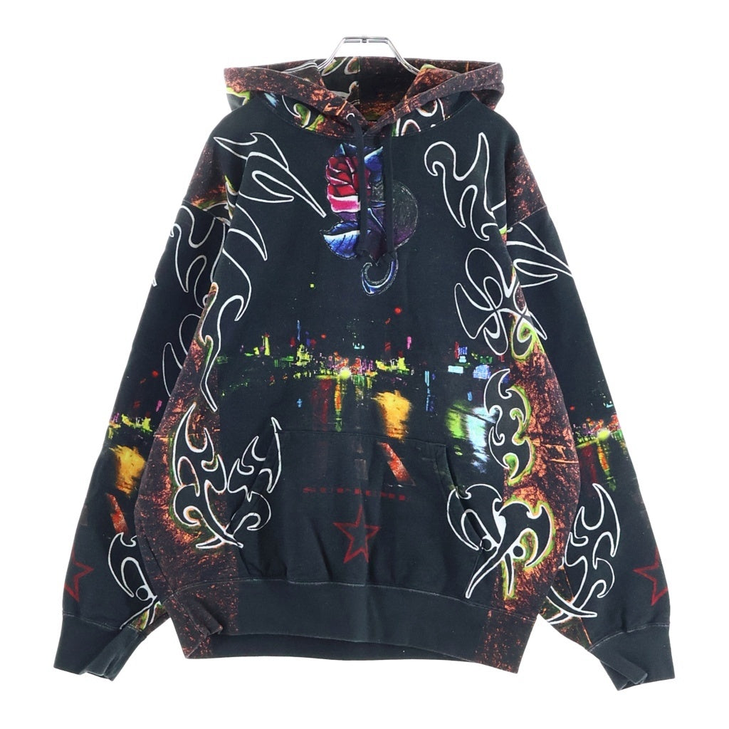 SUPREME(シュプリーム) 22SS East Broadway Hooded Sweatshirt イーストブロードウェイ 総柄ロゴ スウェットプルオーバーパーカー フーディ ブラック