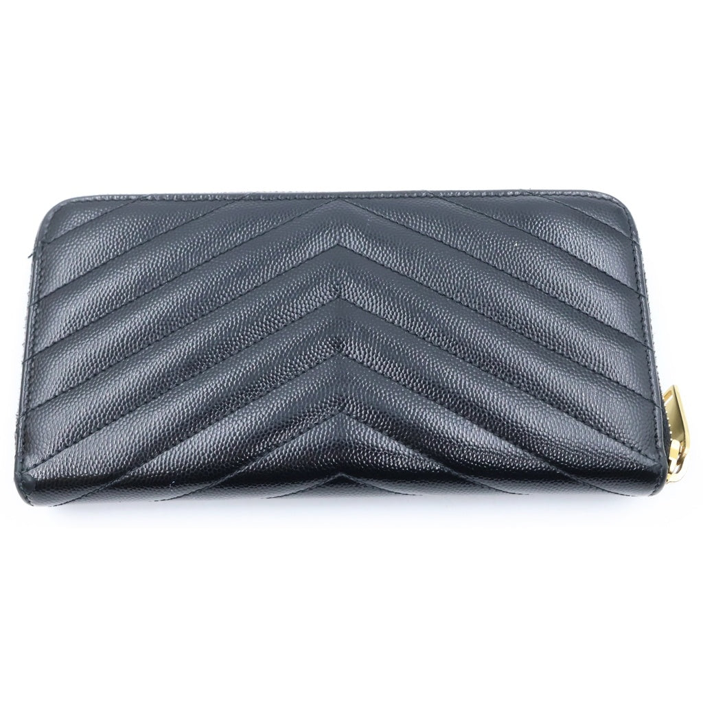 SAINT LAURENT PARIS(サンローランパリ) YSLロゴ キャビアスキン ラウンドジップ ロングウォレット 長財布 ブラック CFP358094