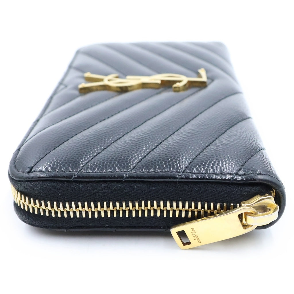 SAINT LAURENT PARIS(サンローランパリ) YSLロゴ キャビアスキン ラウンドジップ ロングウォレット 長財布 ブラック CFP358094