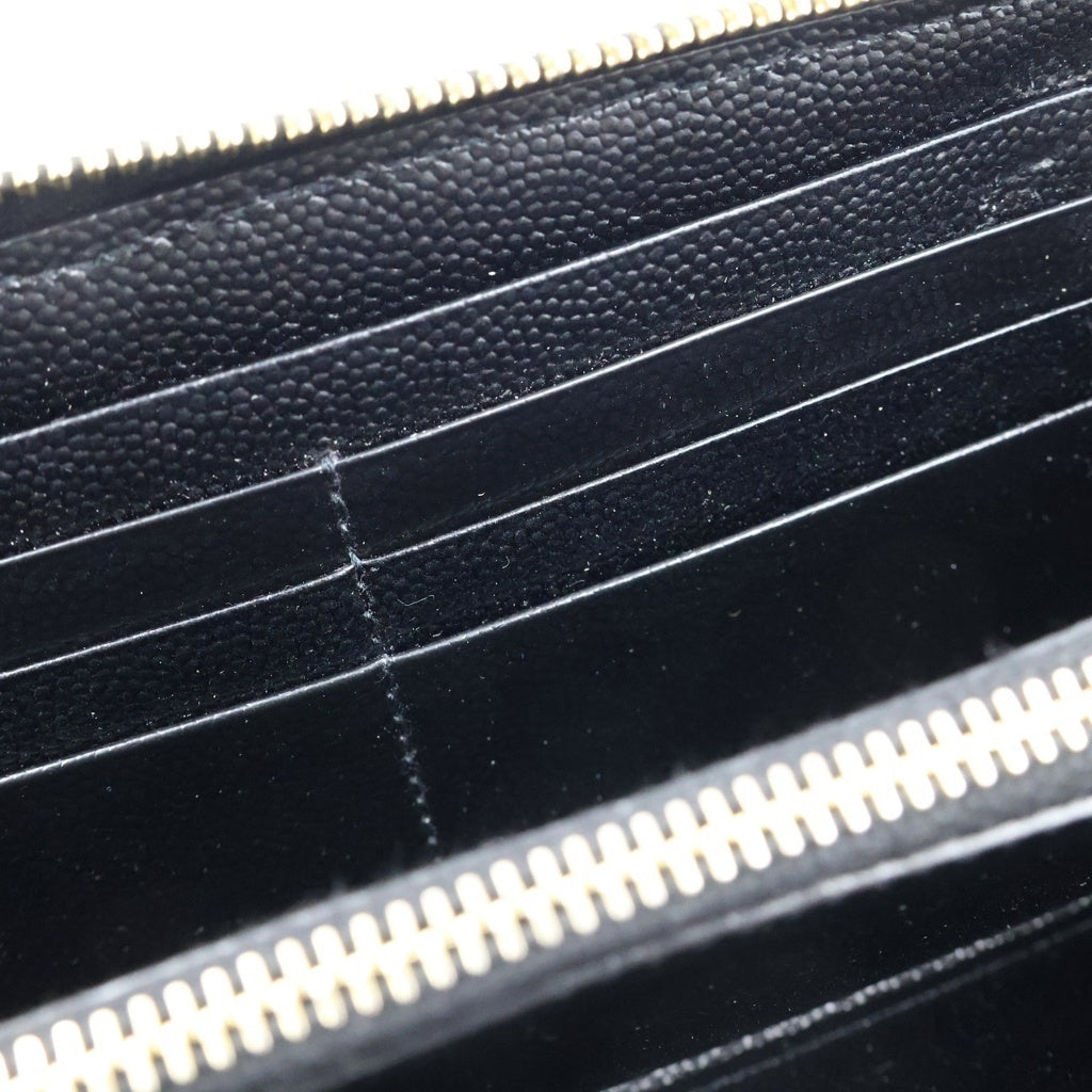 SAINT LAURENT PARIS(サンローランパリ) YSLロゴ キャビアスキン ラウンドジップ ロングウォレット 長財布 ブラック CFP358094