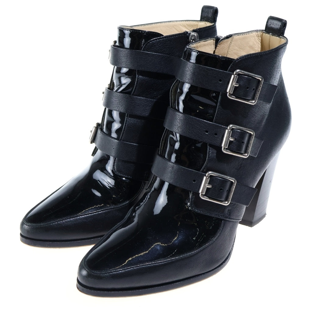JIMMY CHOO(ジミーチュウ) 3連ベルトバックル ハイヒール ショートブーツ ブラック レディース