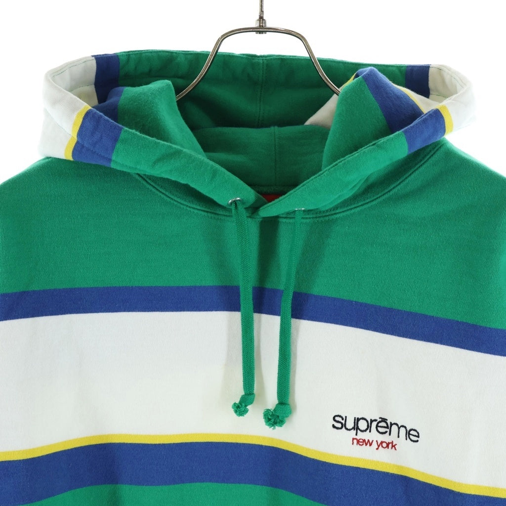 SUPREME(シュプリーム) 19ASW Stripe Hooded Sweatshirt 刺繍ロゴ ストライプフーデッド スウェットシャツ パーカー ホワイト/グリーン