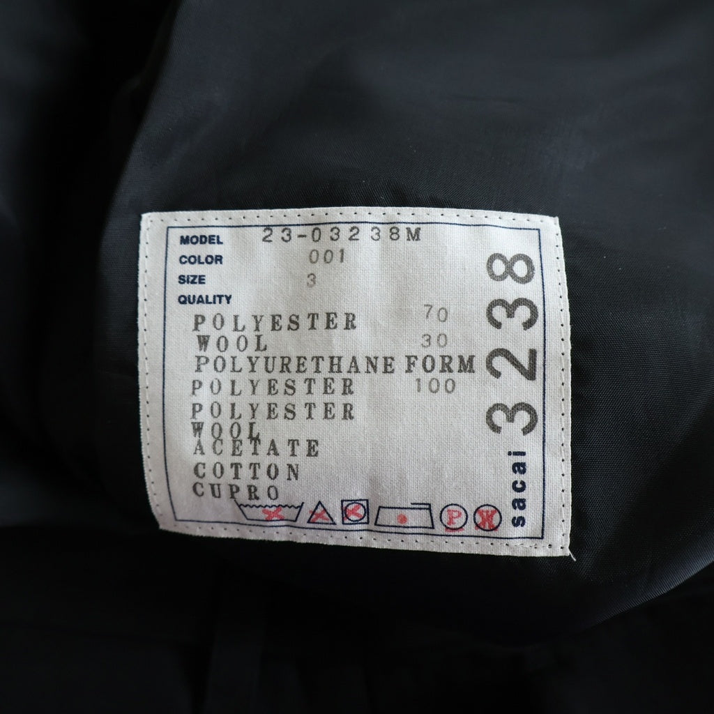Sacai(サカイ) 23AW Suiting Bonding Pants スーチングボンディングパンツ ベルテッドトラウザー ブラック 23-03238M