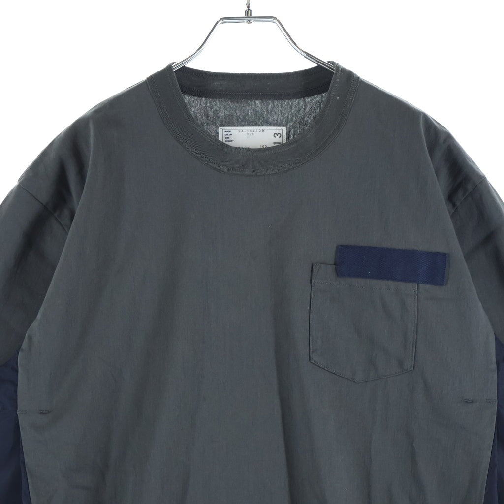 Sacai(サカイ) 24SS Cotton Jersey T-Shirt ドローコード付き ナイロン切替 半袖Tシャツ カットソー カーキ/ブラック 24-03413M