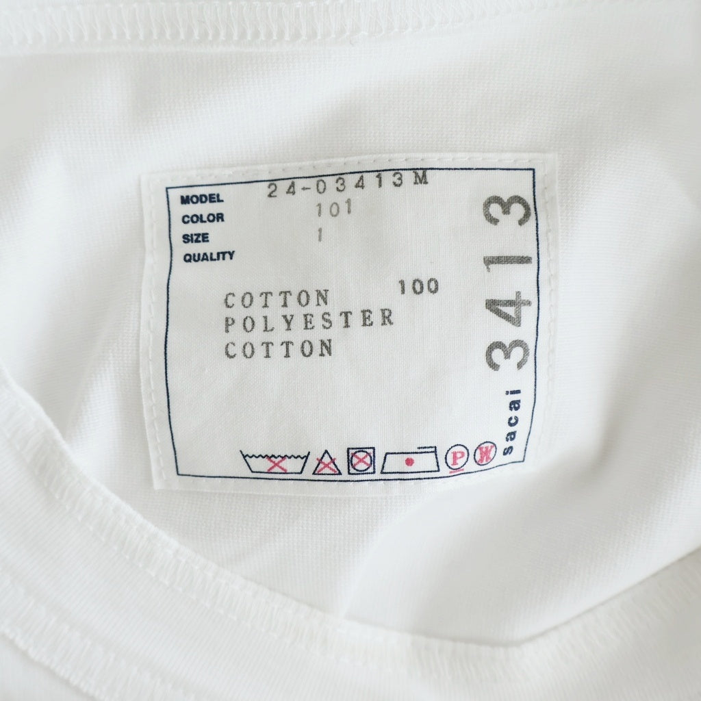 Sacai(サカイ) 24SS Cotton Jersey T-Shirt ドローコード付き ナイロン切替 半袖Tシャツ カットソー ホワイト 24-03413M
