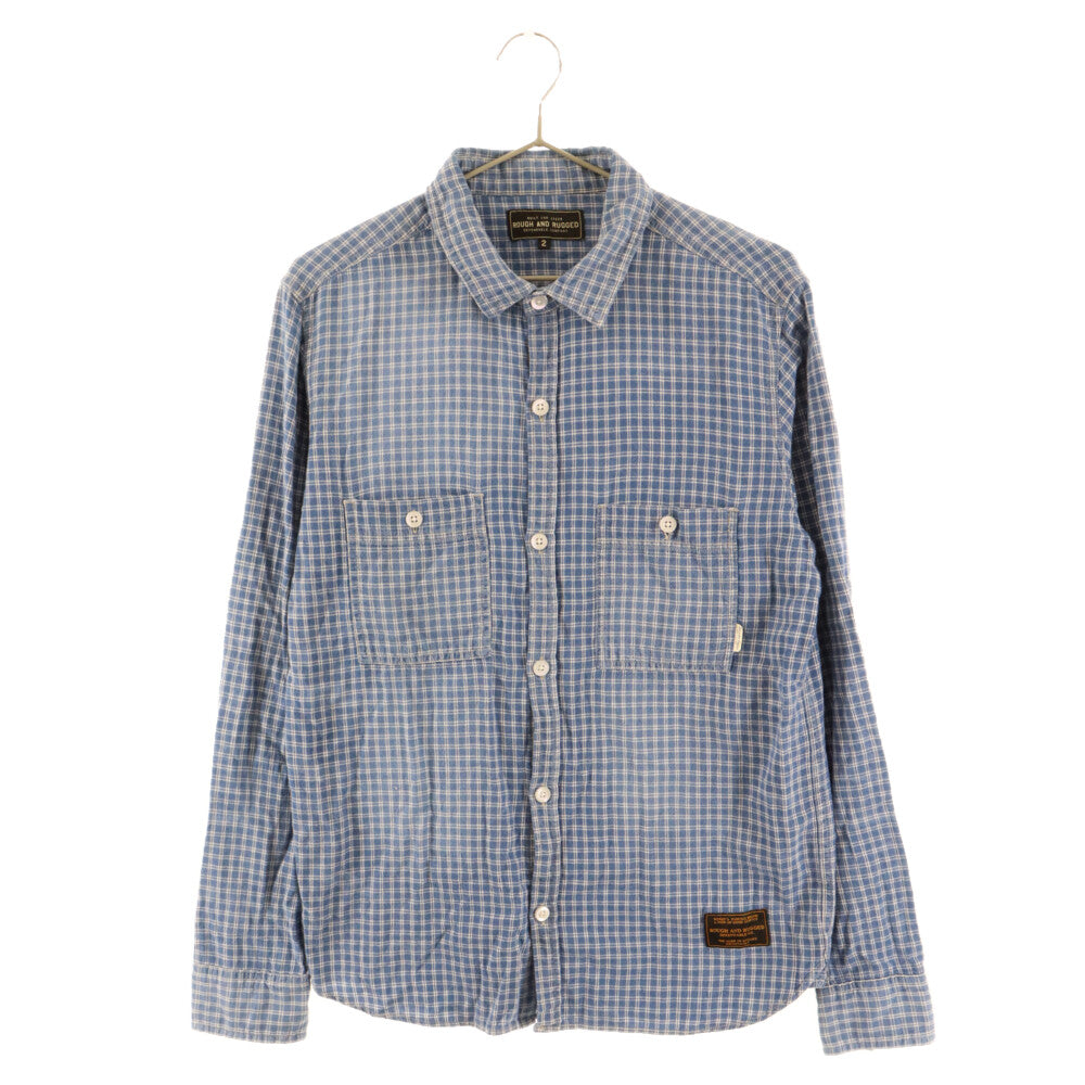 ROUGH AND RUGGED(ラフアンドラゲッド) ボックスチェック ショートカラー 長袖シャツ ブルー/ホワイト