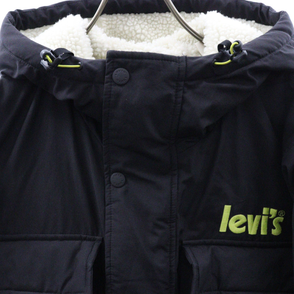 Levi's(リーバイス) ロゴ刺繍裏地ボア付きフード 中綿ナイロンロングコート ジャケット ブラック PC9-A3562-0000