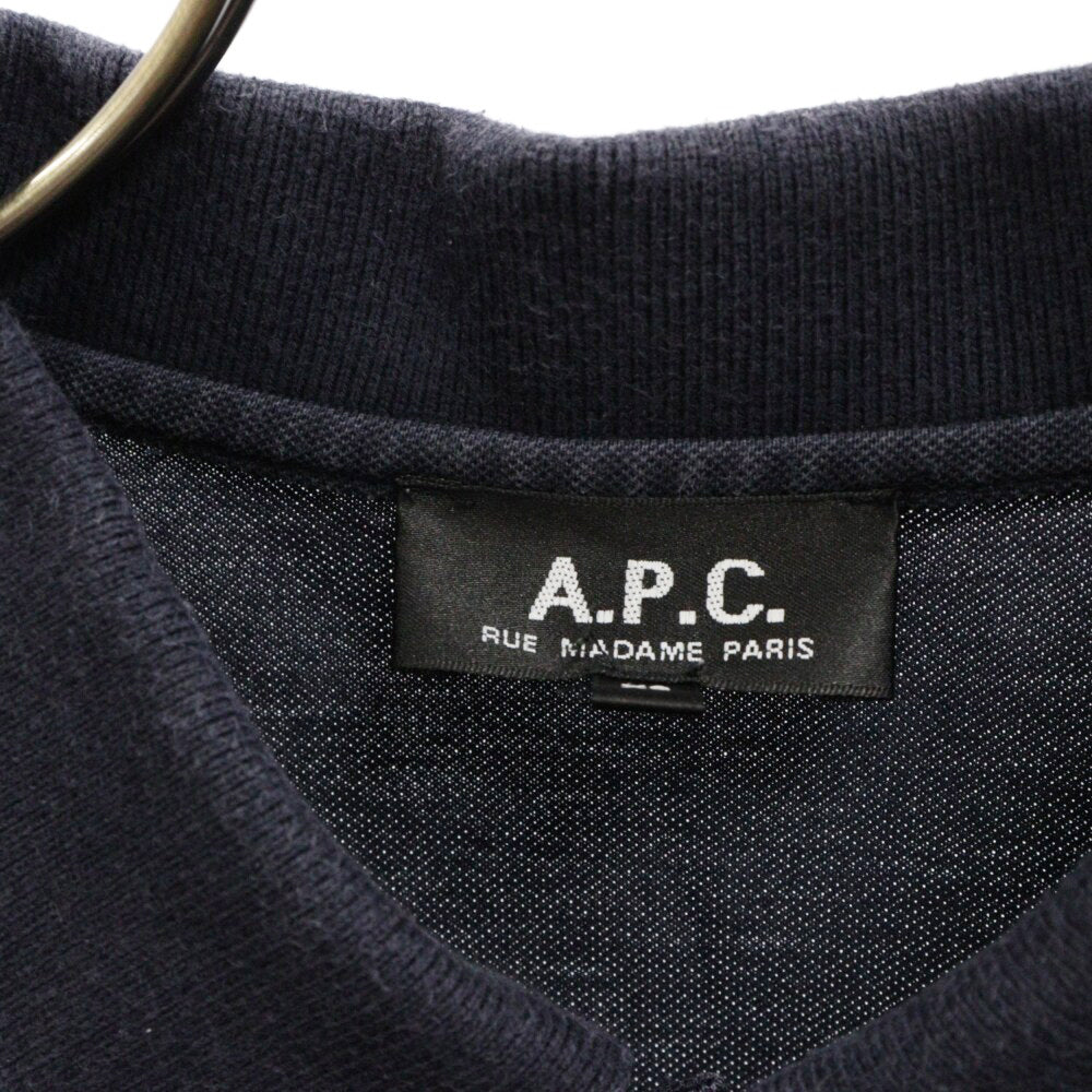 A.P.C(アーペーセー) バイオリン刺繍 鹿の子 半袖ポロシャツ ネイビー